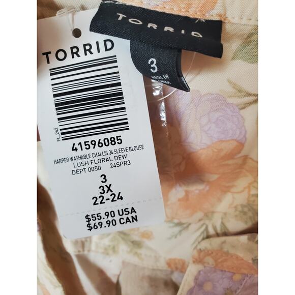 Torrid Harper Washable Challis 3/4 Sleeve Blouse, Lush Floral Dew, NWT, 3X - Picture 5 of 6